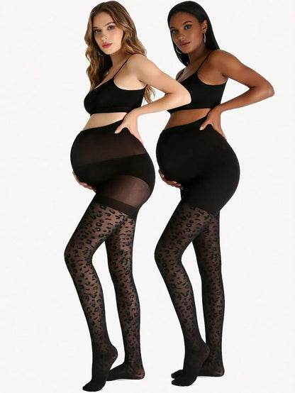 Maternity Pantyhose 3 Pairs - 7 Styles Sexy High Waist Patterned Leopard Heart Polka Dot, Plus Size