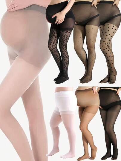 Maternity Pantyhose 3 Pairs - 7 Styles Sexy High Waist Patterned Leopard Heart Polka Dot, Plus Size