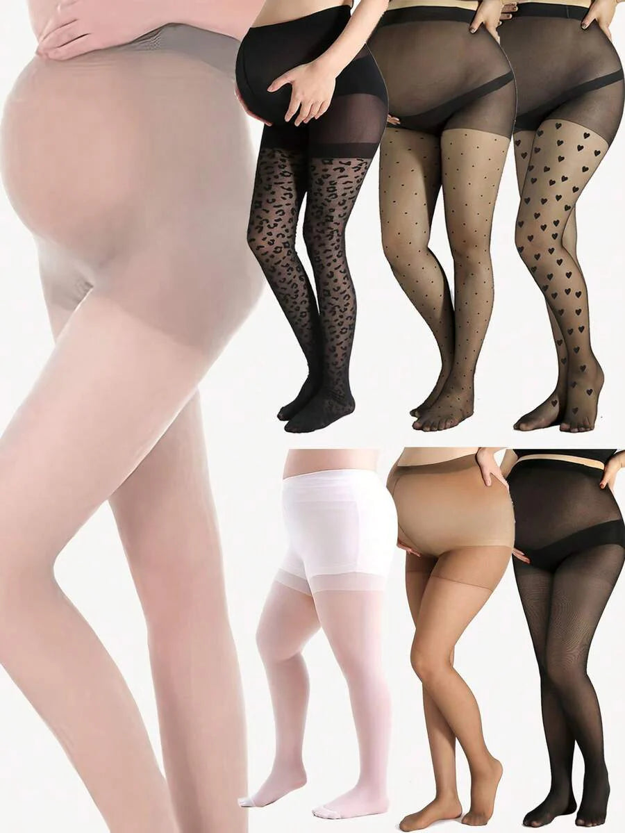 Maternity Pantyhose 3 Pairs - 7 Styles Sexy High Waist Patterned Leopard Heart Polka Dot, Plus Size