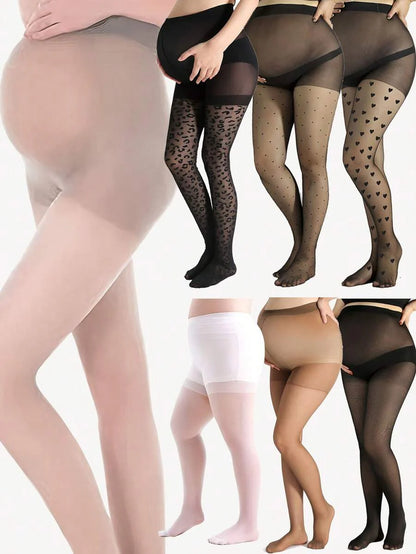 Maternity Pantyhose 3 Pairs - 7 Styles Sexy High Waist Patterned Leopard Heart Polka Dot, Plus Size