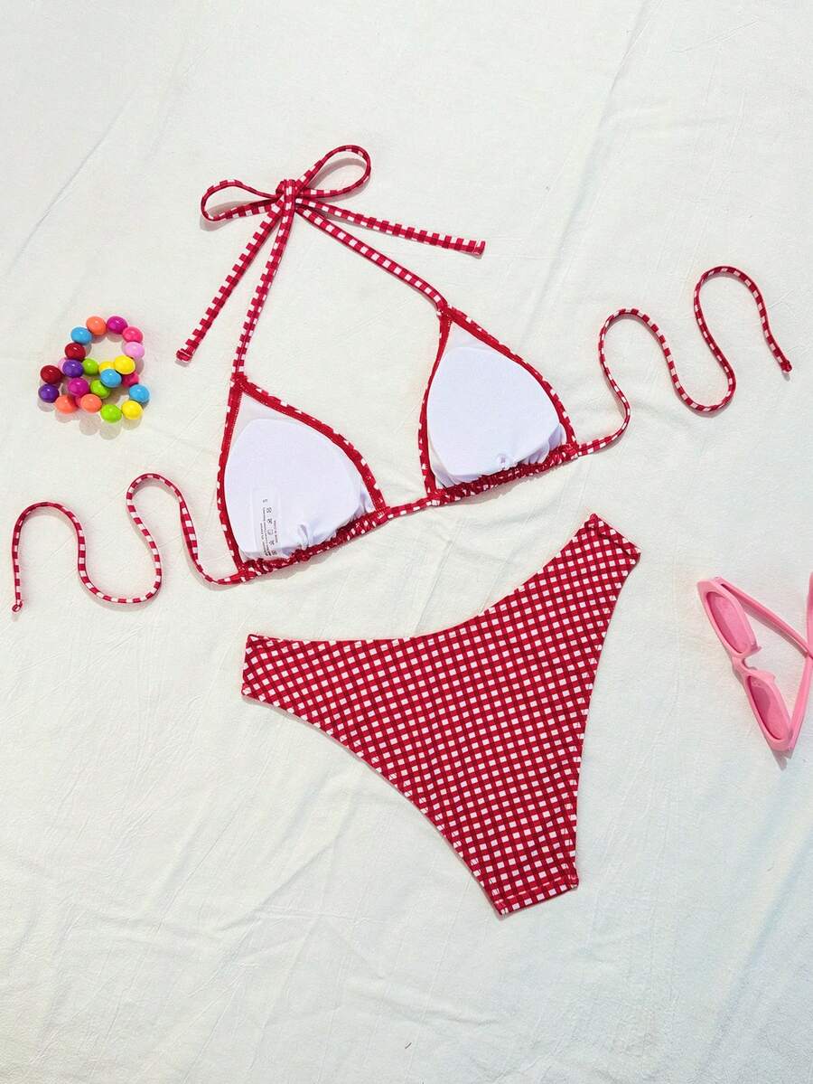 Swim Vcay Summer Beach Women Vacation Color-Block Halter Strap Bikini Set With Separated Bikini Set