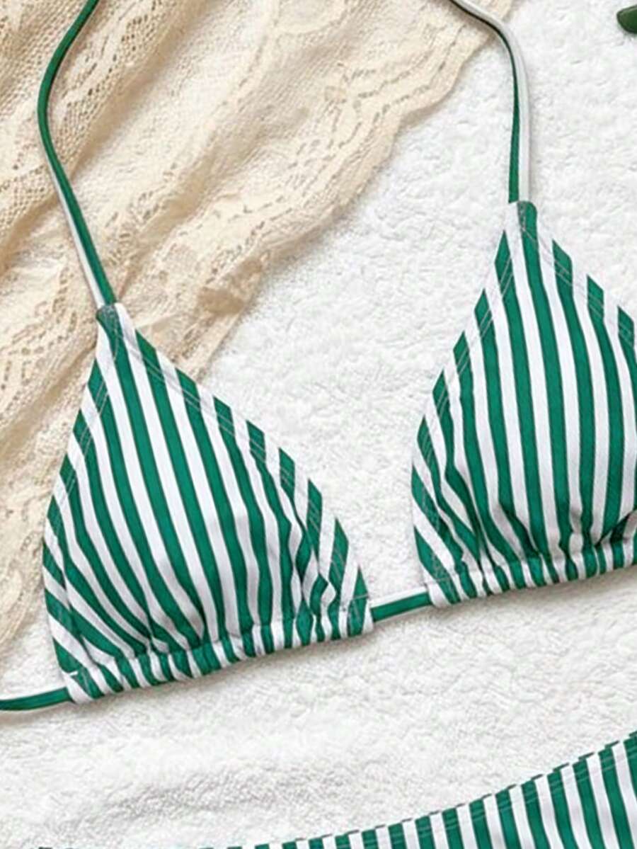 Women's Solid Halter Bikini Set - Lace Up, High Waist, Tie Detail, White