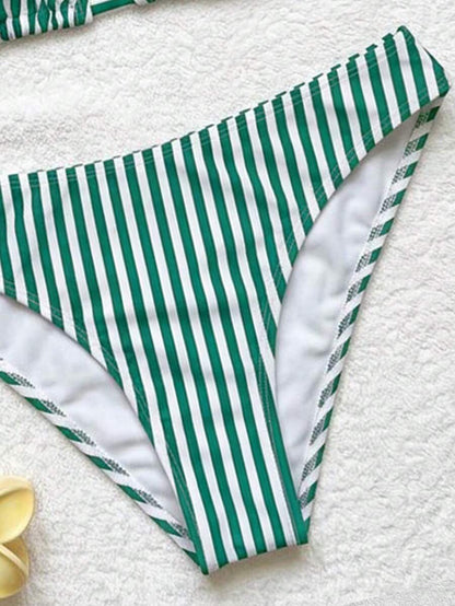 Swim Vcay Women's Summer New Contrast Color Striped Sexy Halter Triangle Cup Bikini Set