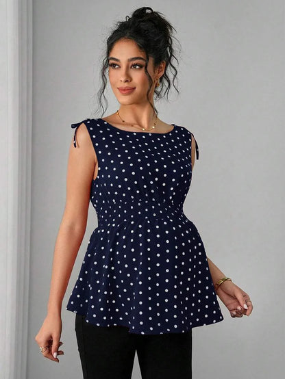 Maternity Tank Top - Boat Neck, Tie Shoulder, Shirred, Regular Fit, Royal Blue