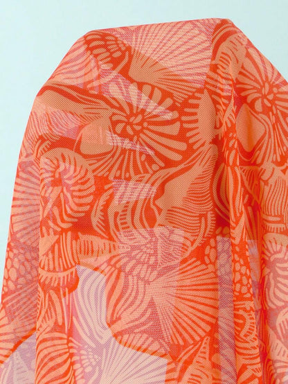 Women's 3-Piece Shell Print Bikini Set - V-Neck Halter, Triangle, Side Tie Skirt, Multicolor