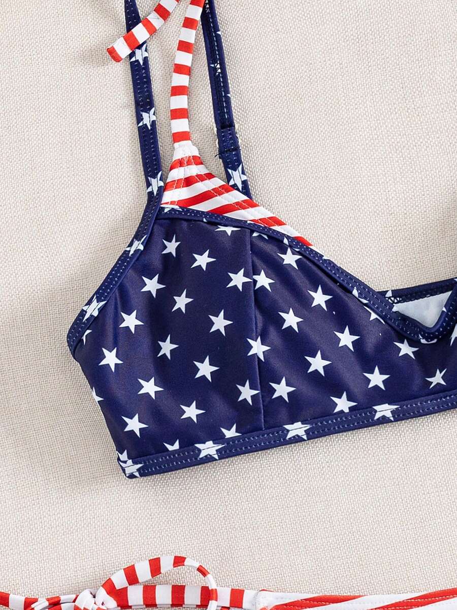 Swim Vcay 2pcs/Set New Random Print 2 In 1 Side Tie Sexy Elegant Vacation Bikini Swimwear Set, Suitable For Beach, Pool Party