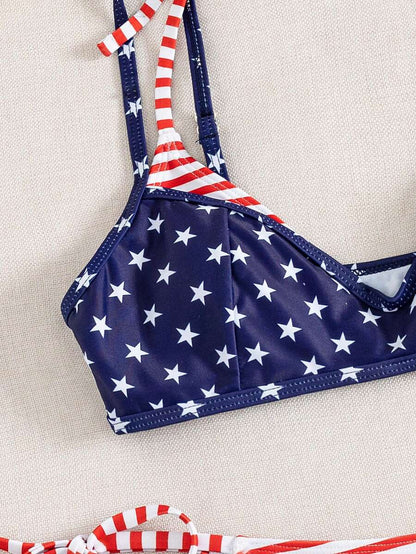 Swim Vcay 2pcs/Set New Random Print 2 In 1 Side Tie Sexy Elegant Vacation Bikini Swimwear Set, Suitable For Beach, Pool Party