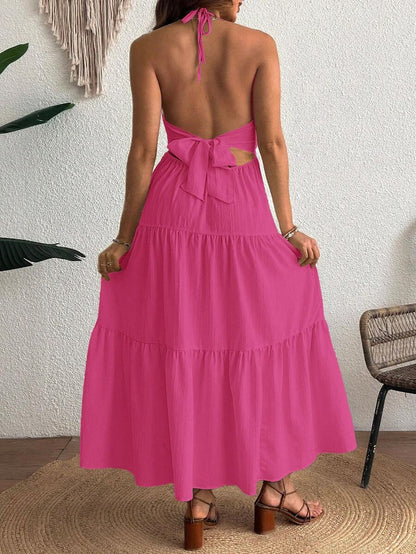 Cherish Maternity Solid Color Backless Maxi Maternity Dress Elegant Sleeveless V Neck Slim Fit Flowy Summer Gown Black