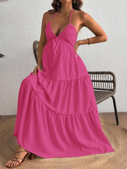Cherish Maternity Solid Color Backless Maxi Maternity Dress Elegant Sleeveless V Neck Slim Fit Flowy Summer Gown Black