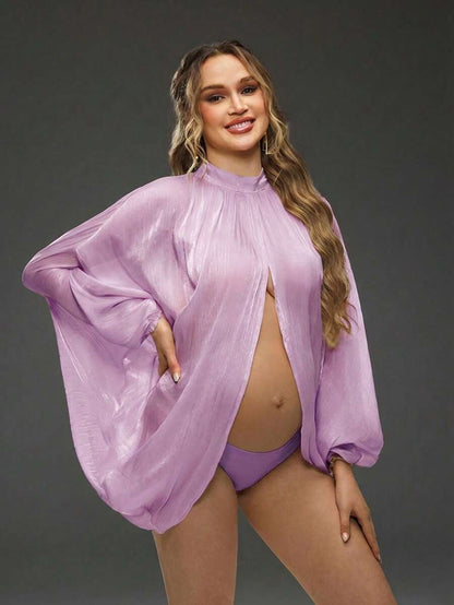 Maternity Maternity Spring/Summer Solid Color Batwing Sleeve Loose Front & Back Slit Photoshoot Blouse
