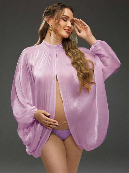 Maternity Maternity Spring/Summer Solid Color Batwing Sleeve Loose Front & Back Slit Photoshoot Blouse