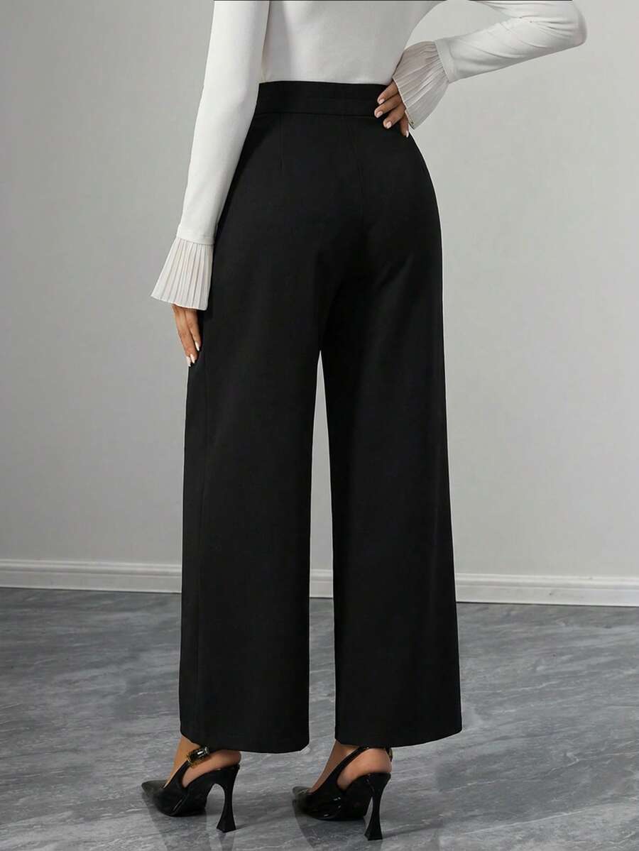 Maternity Straight Leg Pants - Adjustable Natural Waist, Loose Fit, Elegant, Black