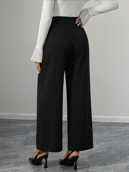Maternity Straight Leg Pants - Adjustable Natural Waist, Loose Fit, Elegant, Black