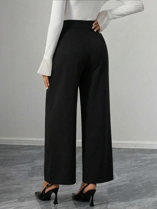 Maternity Straight Leg Pants - Adjustable Natural Waist, Loose Fit, Elegant, Black