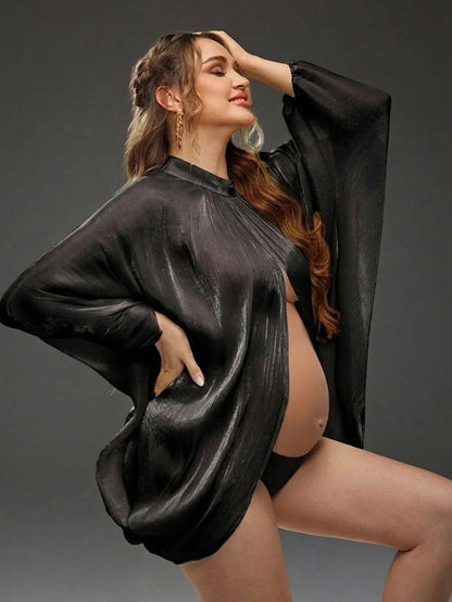 Maternity Maternity Spring/Summer Solid Color Batwing Sleeve Loose Front & Back Slit Photoshoot Blouse