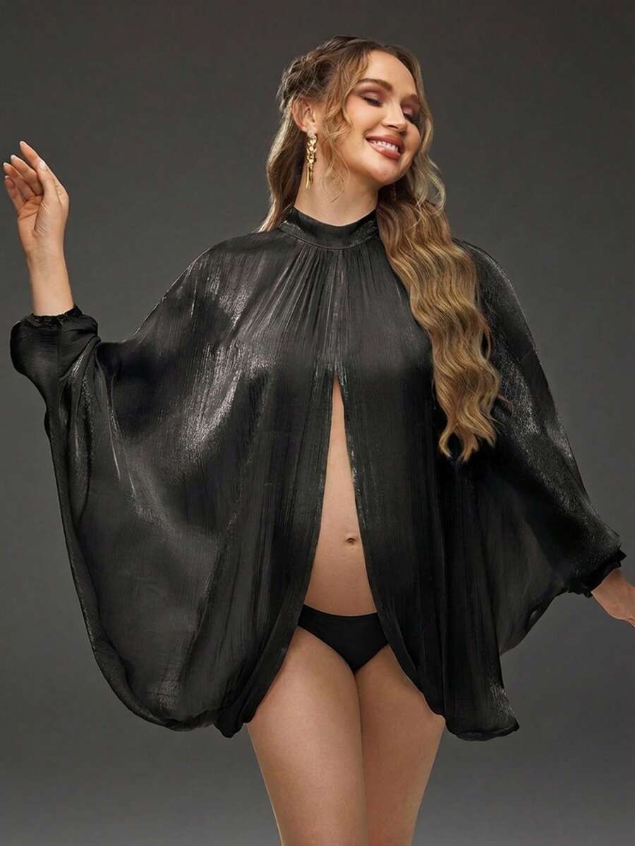 Maternity Maternity Spring/Summer Solid Color Batwing Sleeve Loose Front & Back Slit Photoshoot Blouse