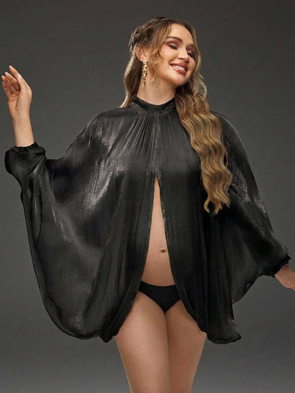 Maternity Maternity Spring/Summer Solid Color Batwing Sleeve Loose Front & Back Slit Photoshoot Blouse