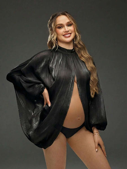 Maternity Maternity Spring/Summer Solid Color Batwing Sleeve Loose Front & Back Slit Photoshoot Blouse