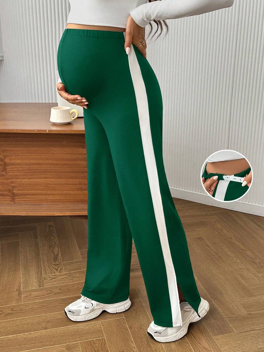 Maternity Colorblock Ultra High Waist Elastic Leggings - Comfortable Casual Pregnancy Pants