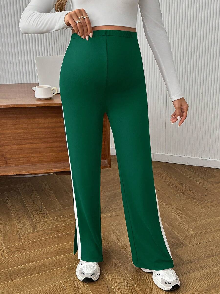 Maternity Colorblock Ultra High Waist Elastic Leggings - Comfortable Casual Pregnancy Pants