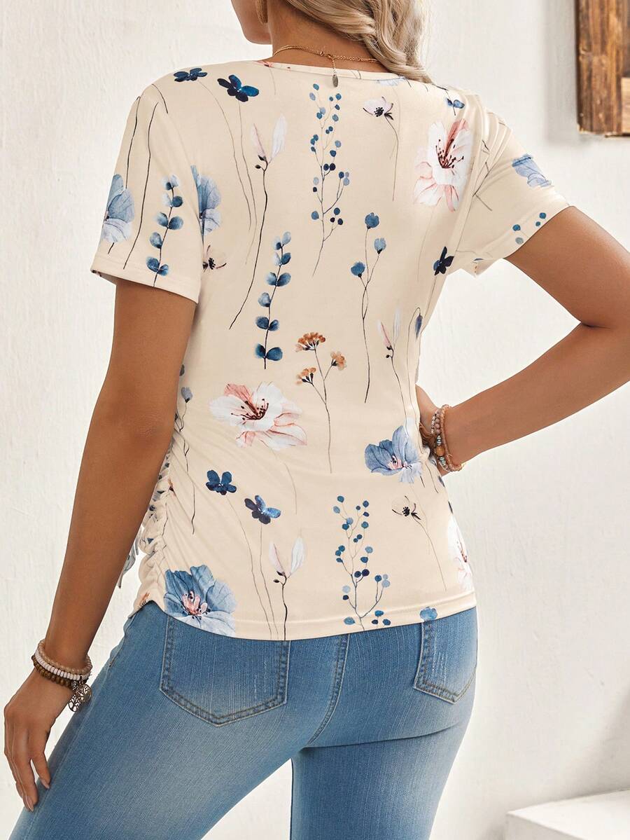 Maternity V-Neck Short Sleeve T-Shirt, Fashionable For Summer