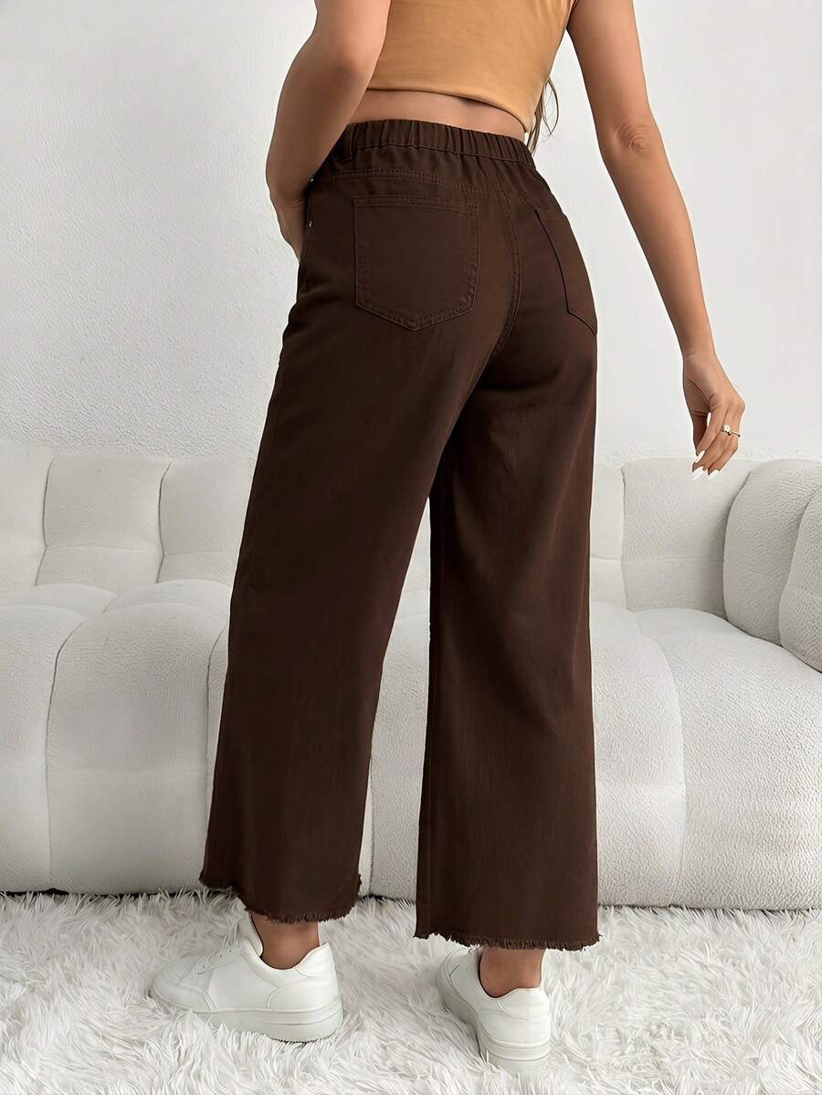 Maternity Denim Pants - Loose Fit, Elastic Waist, Cropped, White