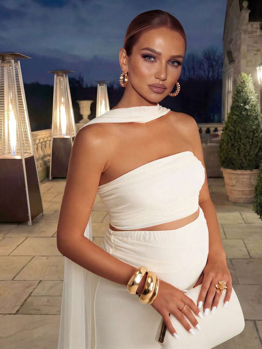 Maternity Clothes White,Summer,Elegant,Formal Two Piece Set,Comfortable Soft Highly Elastic Solid Tube Top And Adjustable Waist Skirt Vintage Outfit