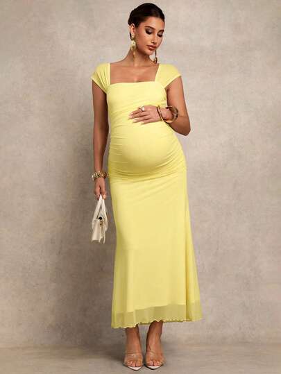 Elegant Solid Color Maternity Dress For Summer