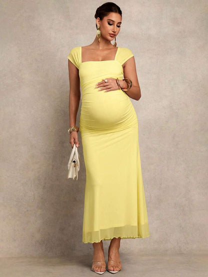 Elegant Solid Color Maternity Dress For Summer