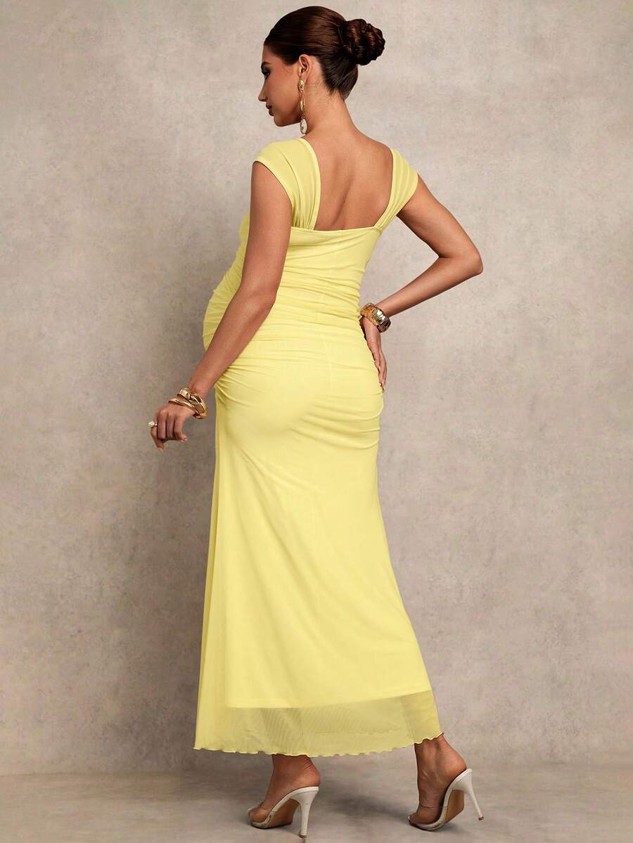 Maternity Solid Color Square Neck Elegant Dress