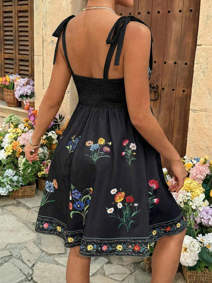 Maternity White Floral Spaghetti Strap Dress with Bow Detail and Flared A Line Skirt for Summer Beach Vacation