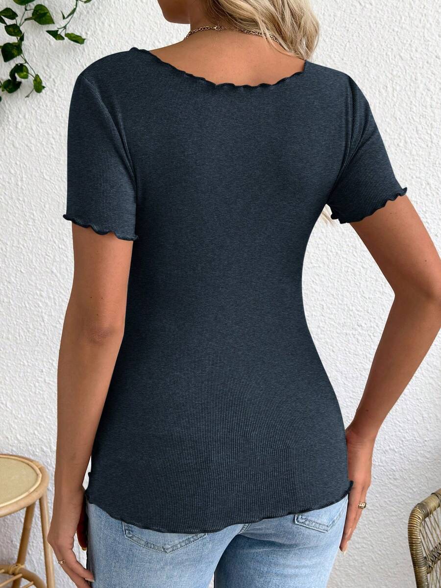Maternity V-Neck Short Sleeve Belted T-Shirt - Casual Colorblock Regular Fit Summer Knit Top