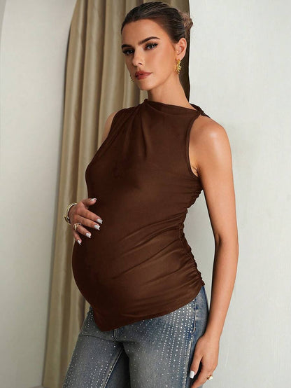 Maternity Summer Casual Solid Color Asymmetric Hem Sleeveless Shirt