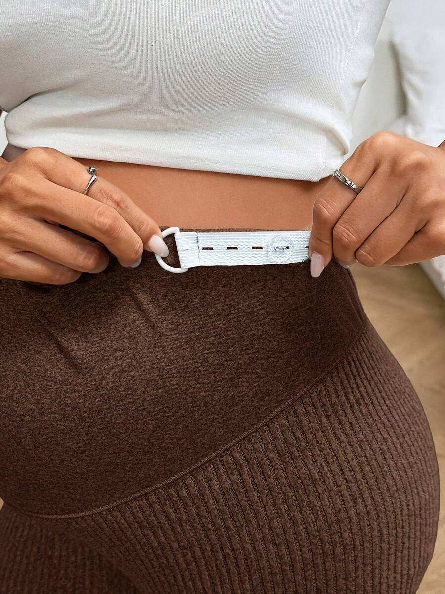 2-Pack Ribbed Maternity Biker Shorts in Coffee Brown – Ultra High Waist Slim Fit Athletic Yoga Shorts Set for Pregnancy & Postpartum