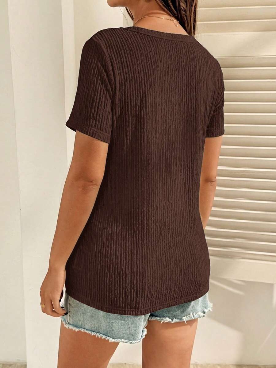 Maternity Nursing T-Shirt Bodysuit in Apricot Round Neck Short Sleeve Summer Pregnant Top with Functional Zipper Detail for Casual Night Out