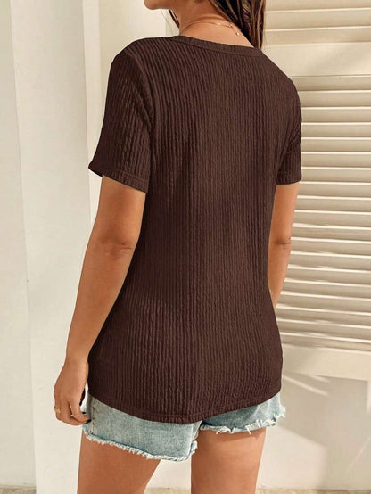 Maternity Nursing T-Shirt Bodysuit in Apricot Round Neck Short Sleeve Summer Pregnant Top with Functional Zipper Detail for Casual Night Out