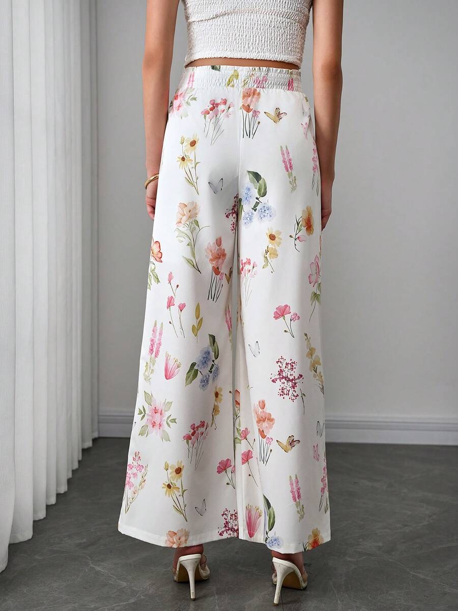Maternity Floral Wide Leg Pants - Tie Waist, Ultra High Waist, Boho, Multicolor