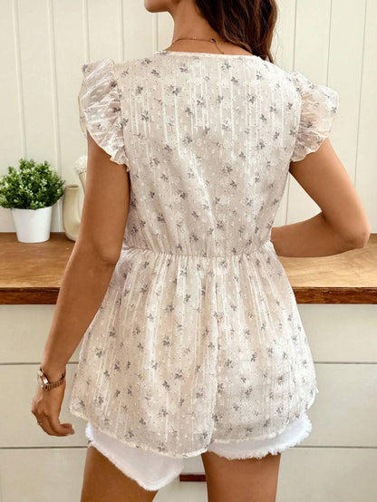 Multicolor Floral V-Neck Maternity Peplum Top with Flounce Sleeves and Flared Hem – Slim Fit Boho Beach Summer Outfit for Women