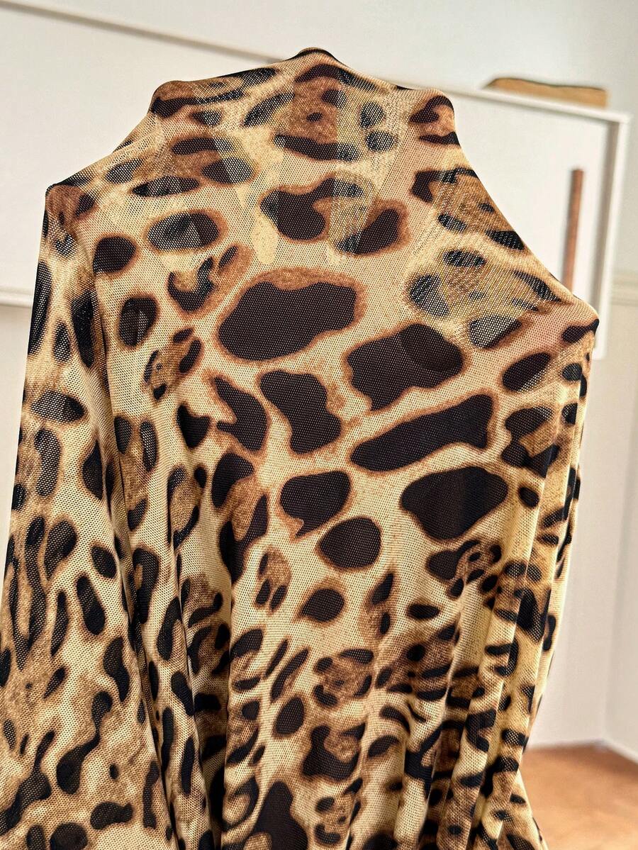Adjustable High Waist Leopard Print Maternity Maxi Skirt – High Stretch Skinny Pencil Skirt with Split Hem and Random Animal Print