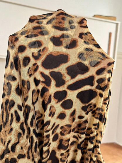 Adjustable High Waist Leopard Print Maternity Maxi Skirt – High Stretch Skinny Pencil Skirt with Split Hem and Random Animal Print