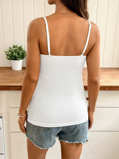 White Slim Fit Maternity Camisole – Versatile Scoop Neck Medium-Stretch Sleeveless Tank Top for Everyday Pregnancy Wear