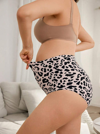 Maternity Panties 3 Pack - High Waist Seamless Leopard Print Soft Stretch, Pregnancy