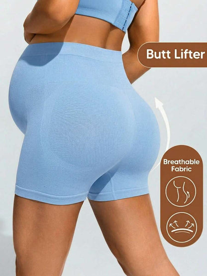 Baby Blue Ultra High Waist Maternity Sports Shorts - Animal Pattern High Stretch Skinny Fit Mini Shorts - Comfortable Double Waist Athletic Wear