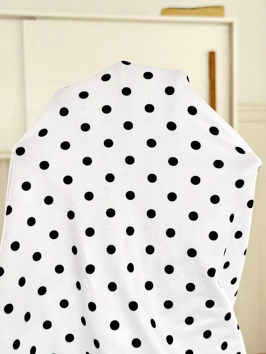 Maternity Polka Dot Print Round Neck Fitted T-Shirt White Casual Cap Sleeve Ruffle Trim Summer Vacation Maternity Top