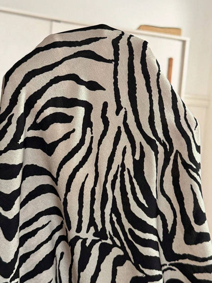 Khaki Zebra Print Maternity Maxi Dress - V-Neck Batwing Sleeve High Waist Side Slit Gown - Elegant Slim Fit Pregnant Women Vacation Dress