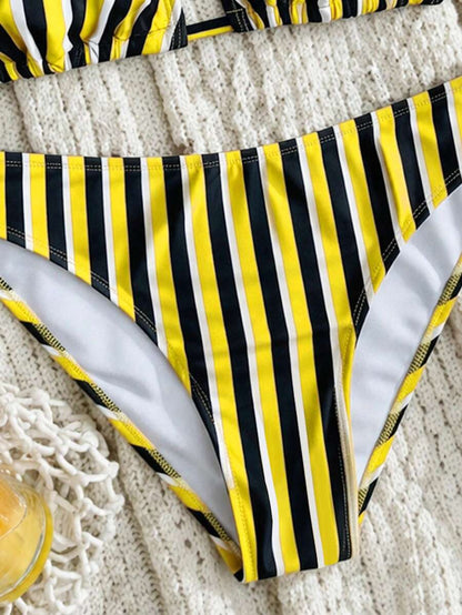 Swim Mod Women's Pink Polka Dot Print Halter Neck Low Waist Triangle Bikini Set, Summer Sexy Spring