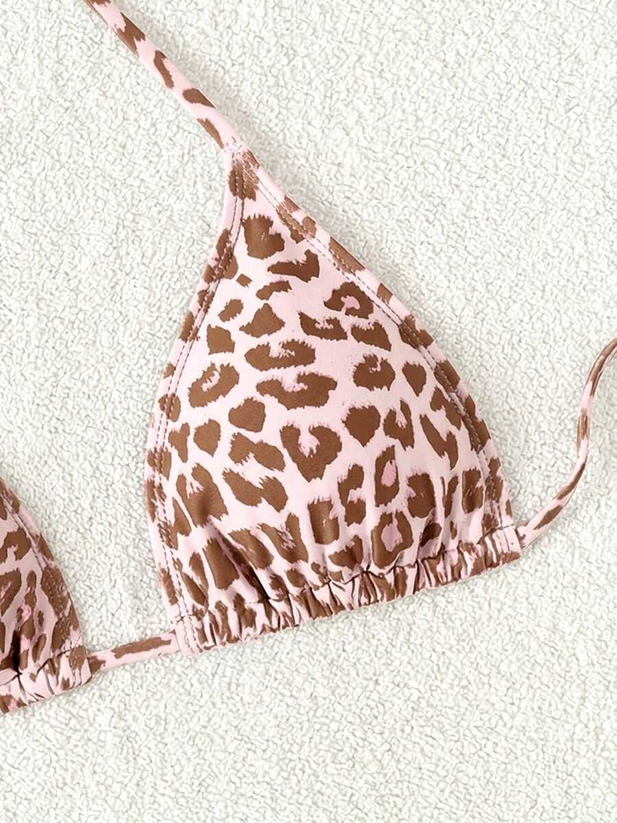 Swim Vcay 1pc Women's Leopard Print Halter Bikini Top For Summer Beach Vacation