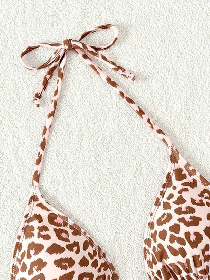 Swim Vcay 1pc Women's Leopard Print Halter Bikini Top For Summer Beach Vacation
