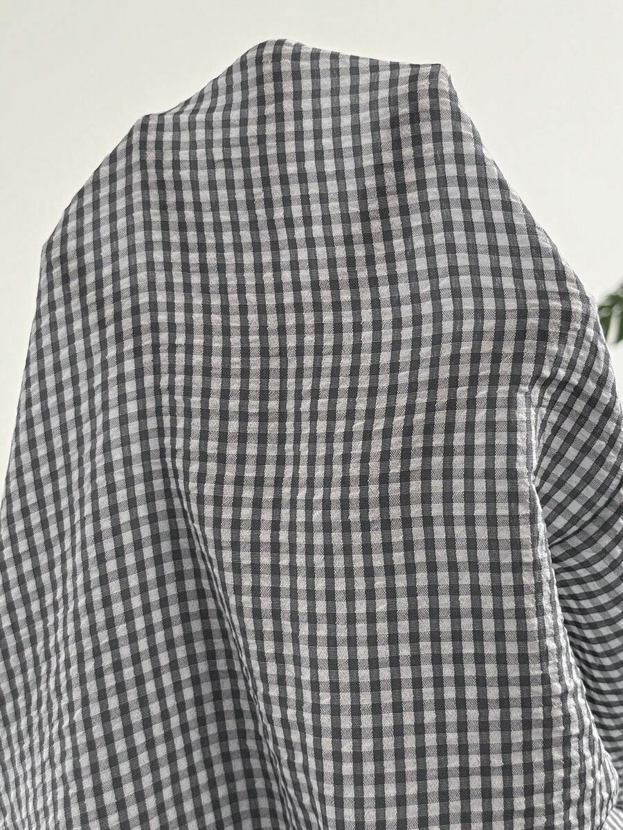 Plus Size Grey Plaid Maternity Cami Dress with Button Detail – Loose Fit Sleeveless Knee-Length Summer Beach Vacation Dress