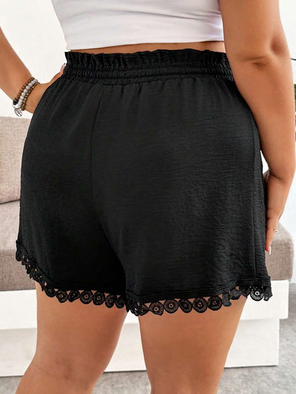 Plus Size Maternity Drawstring Casual Shorts – Ultra High Waist Loose Fit Black Beach Shorts with Elastic Waistband
